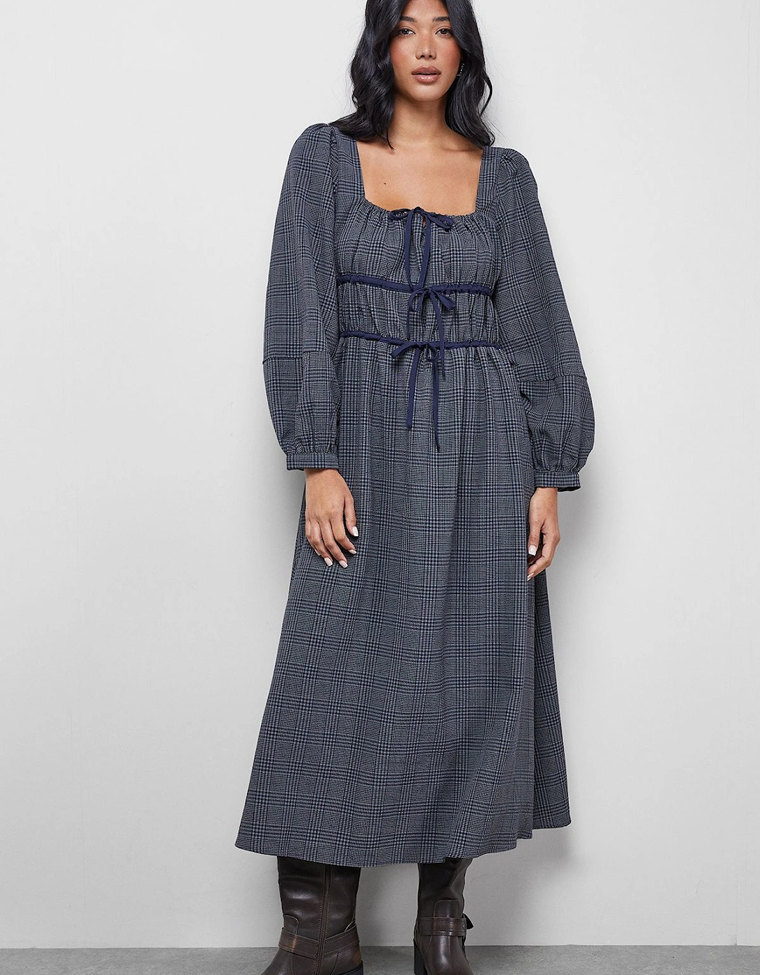 Check Tie Front Square Midi Dress, 2 of 1