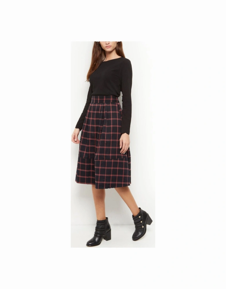 Cutie Navy Check A Line Midi Skirt