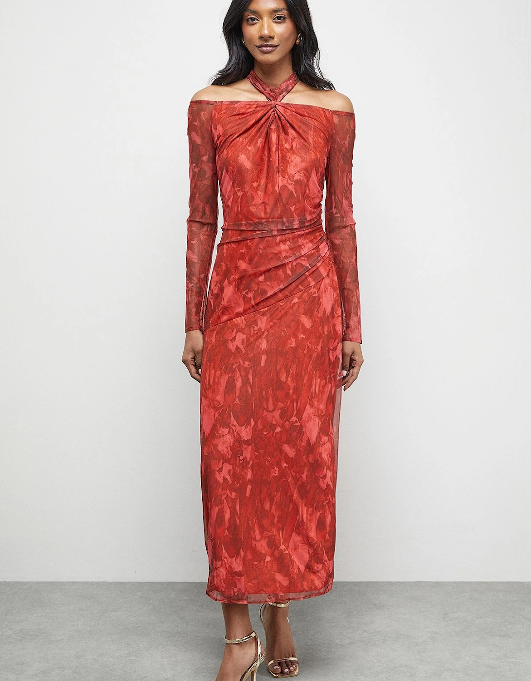 Print Twist Mesh Midi Dress, 2 of 1