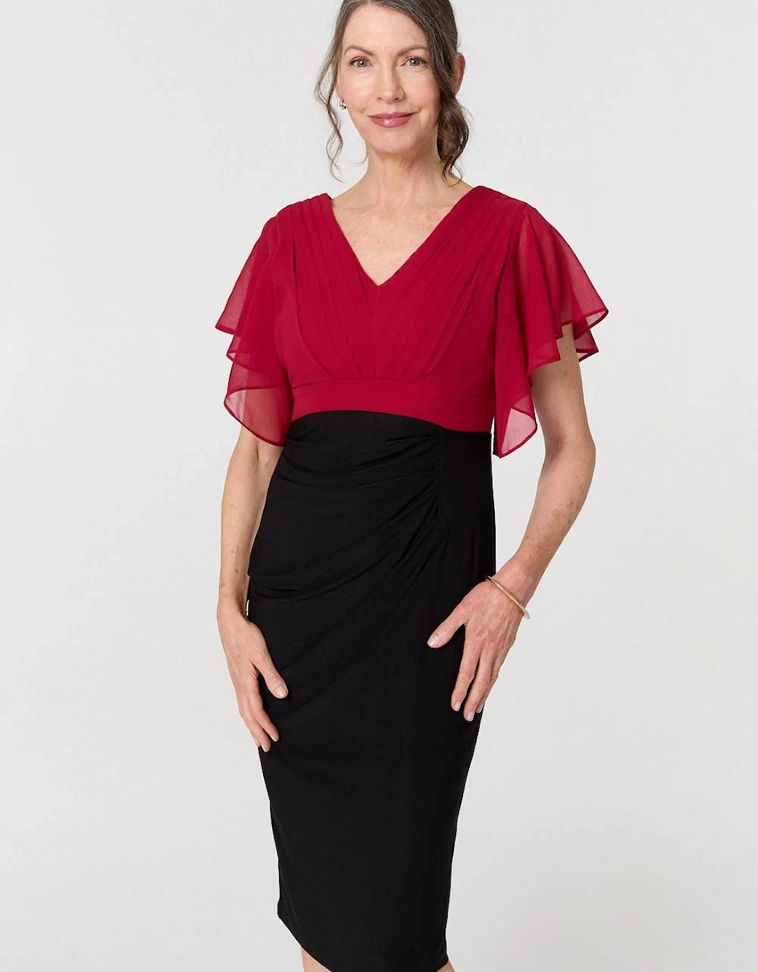 Colour Block Sheer Sleeve Midi Dress, 2 of 1