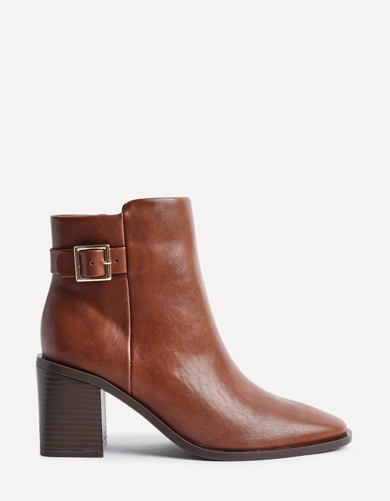 Rise Tan Faux Leather Block Heeled Ankle Boot