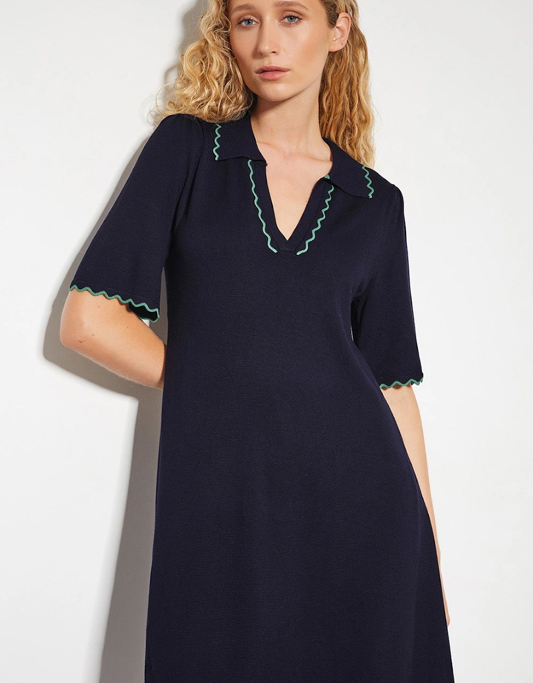 Cole Scallop Collar Knit Mini Dress Blue, 2 of 1
