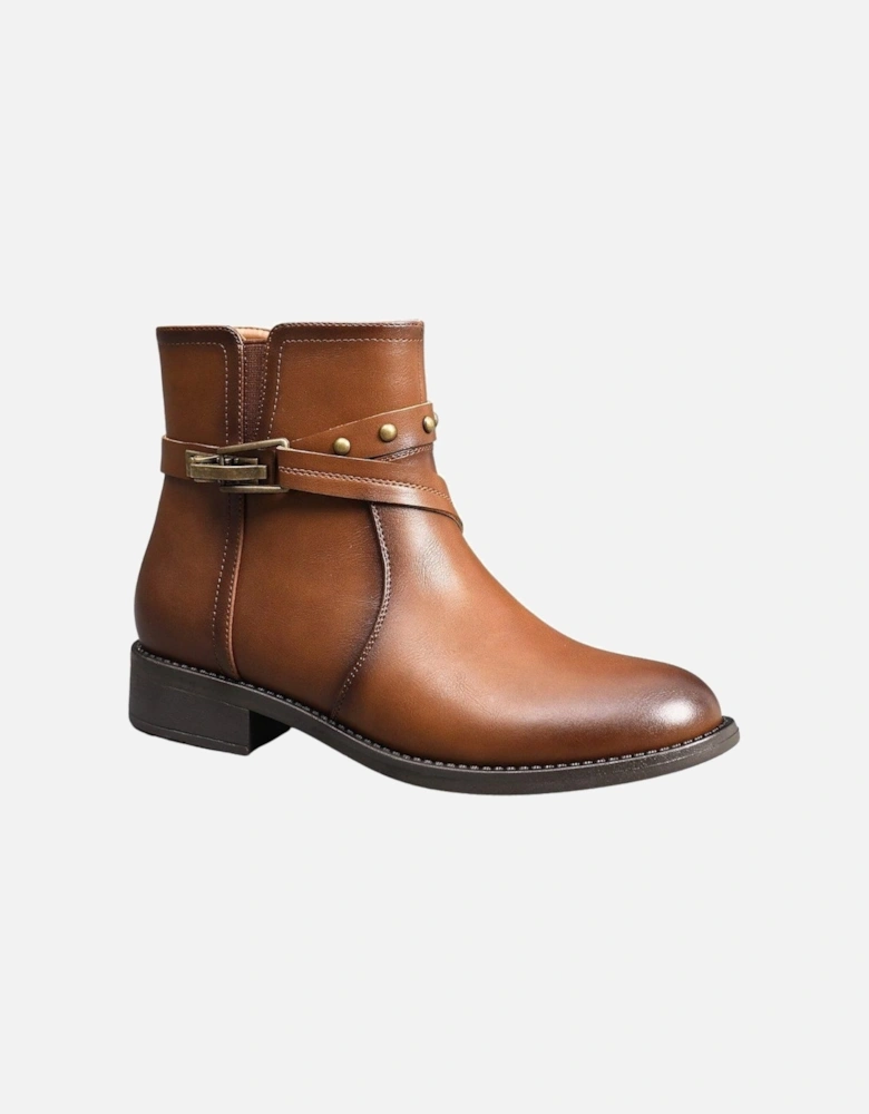 Metalic studs Almond Toe Fur Lining Ankle Boots with Buckle and Zip Closure