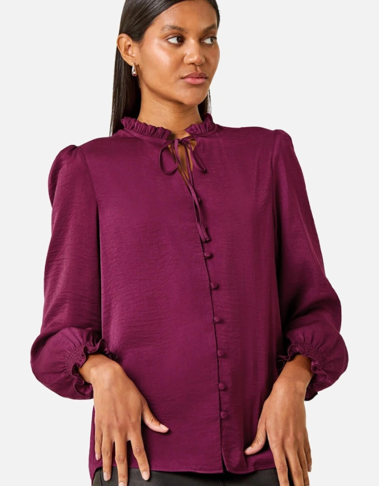 Ruffle Front Tie Neck Blouse