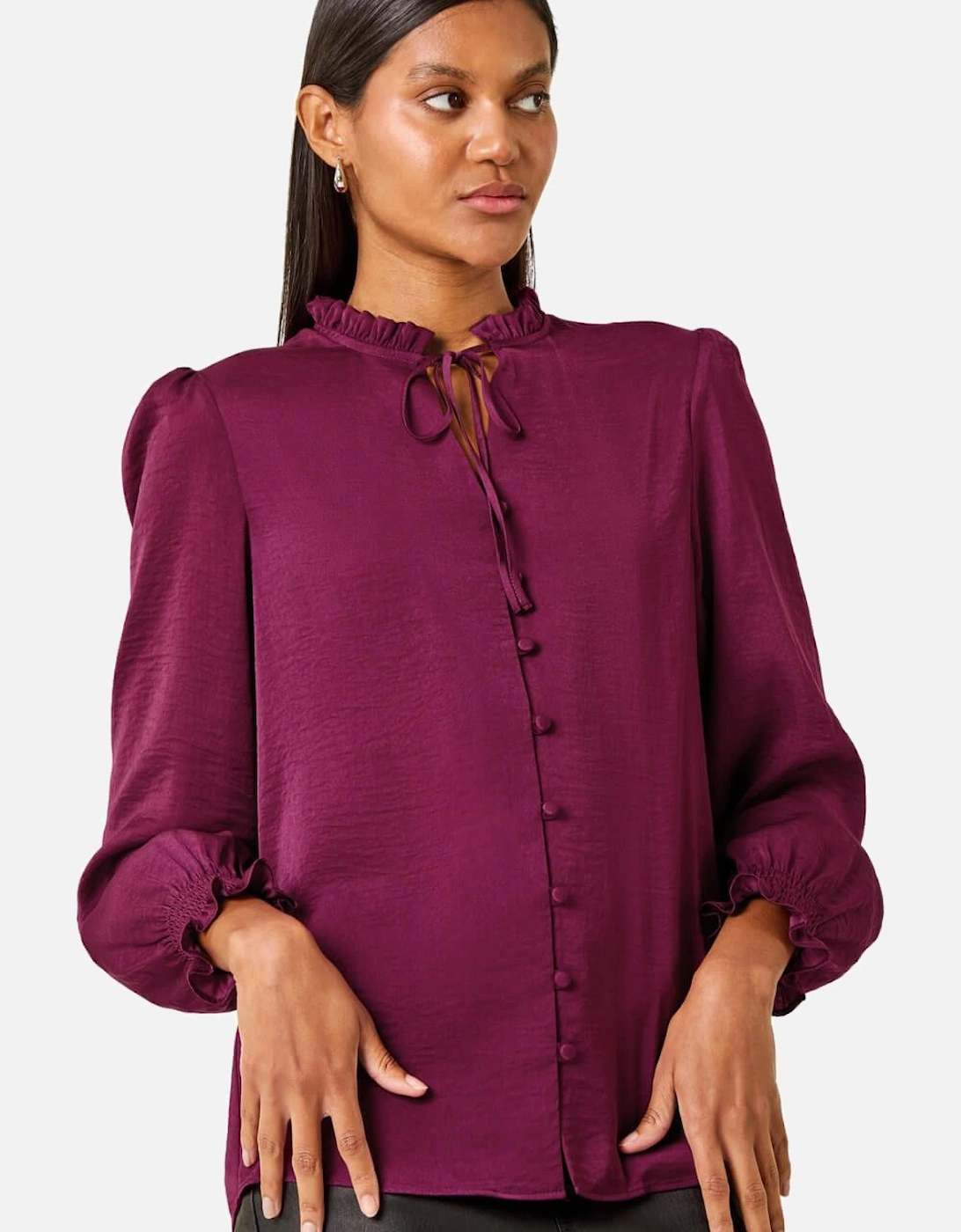Ruffle Front Tie Neck Blouse, 2 of 1