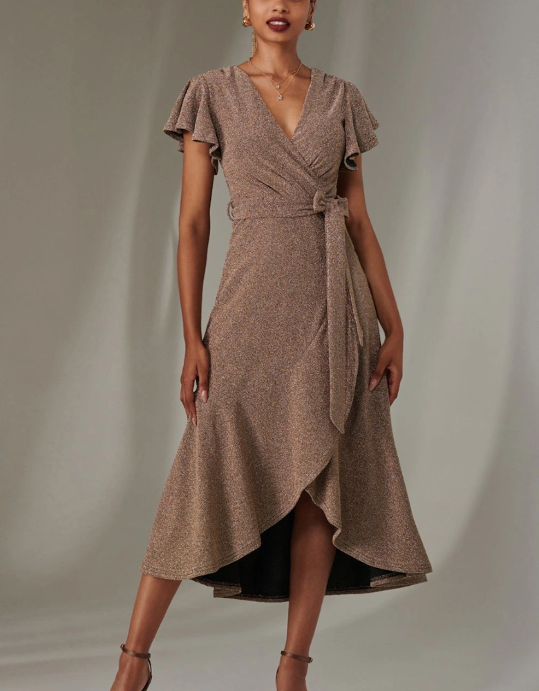 Marlie Metallic Angel Sleeve Maxi Dress