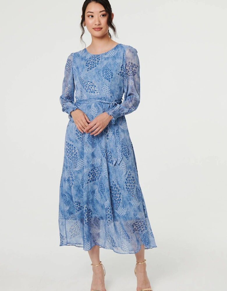 Feather Print Sheer Layered Maxi Dress