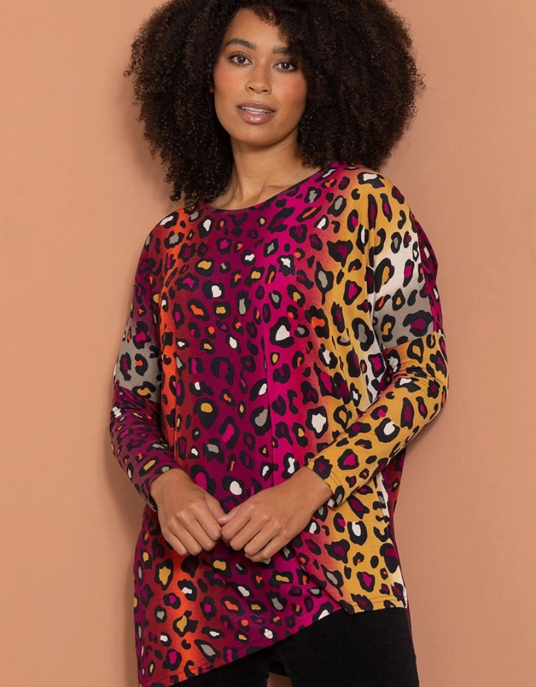 Animal Print Asymmetric Hem Tunic Top