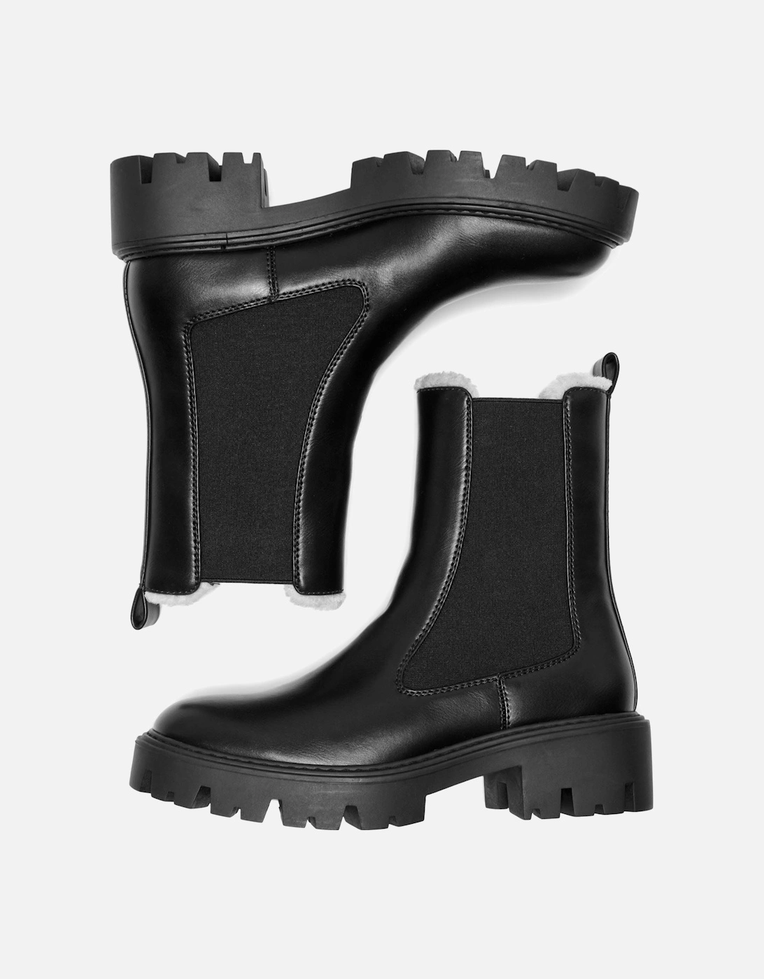 BETTY-9 WARM LINED Polyurethane Women's Black Heeled Ankle Boots