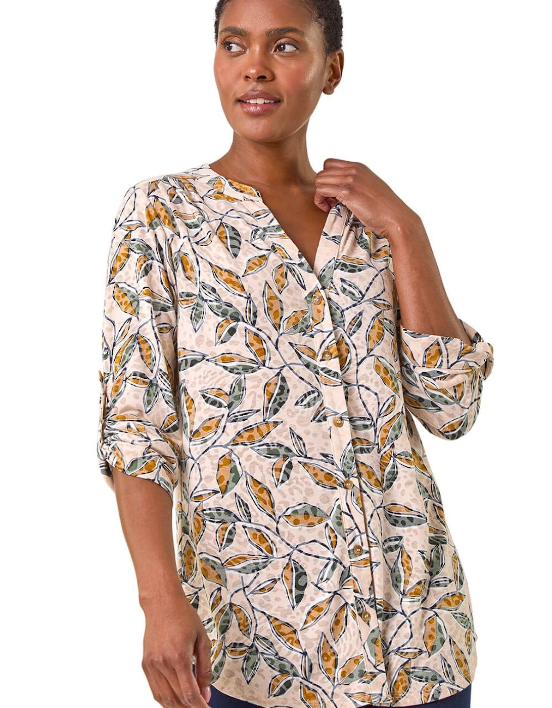 Button Detail Leaf Print Blouse, 2 of 1