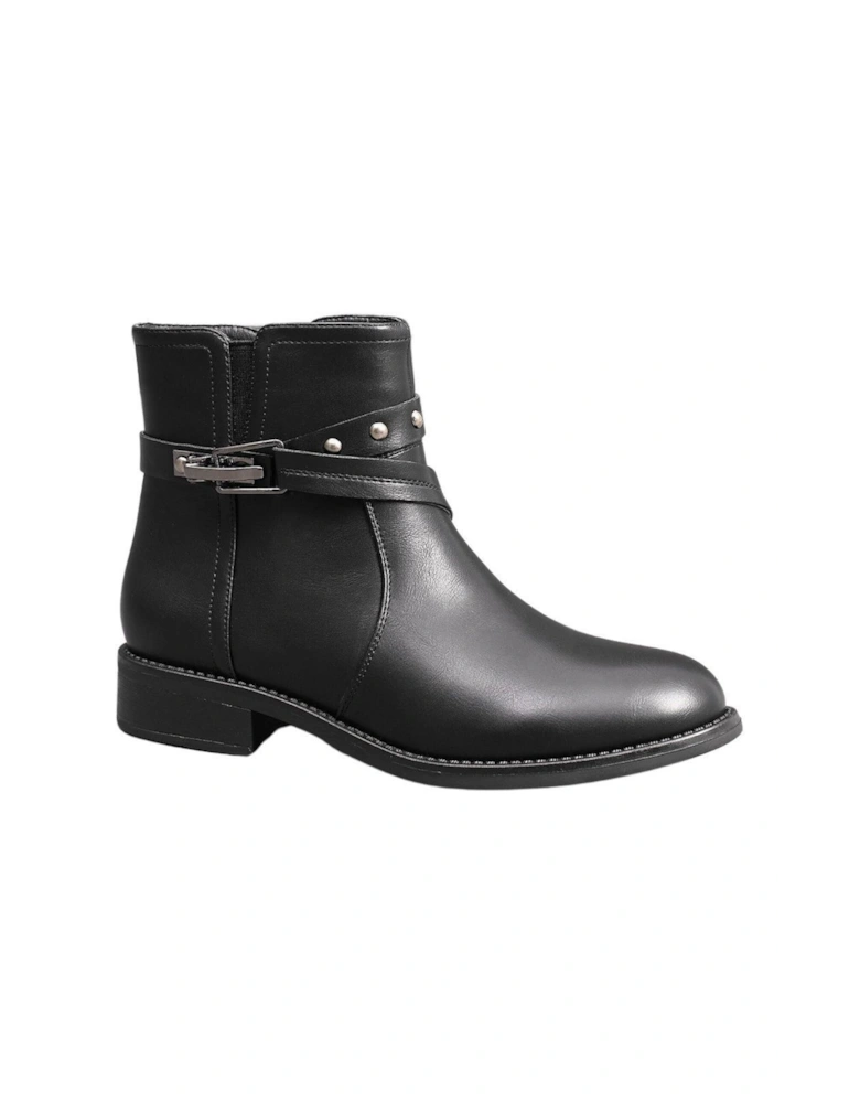 Metalic studs Almond Toe Fur Lining Ankle Boots with Buckle and Zip Closure