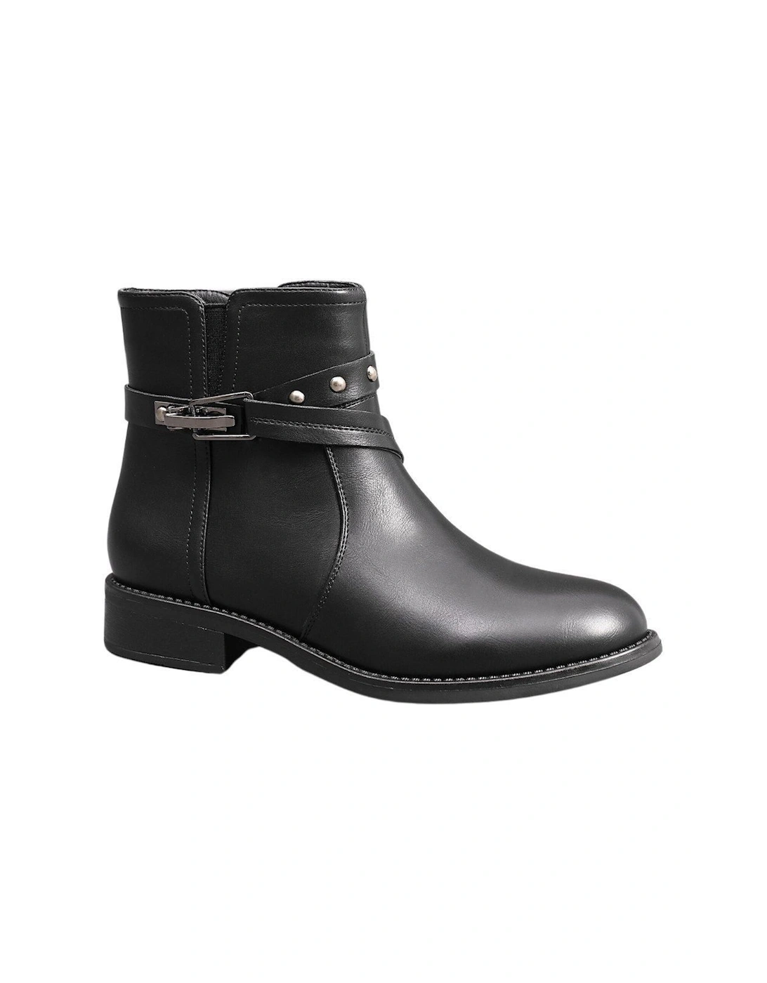 Metalic studs Almond Toe Fur Lining Ankle Boots with Buckle and Zip Closure, 2 of 1