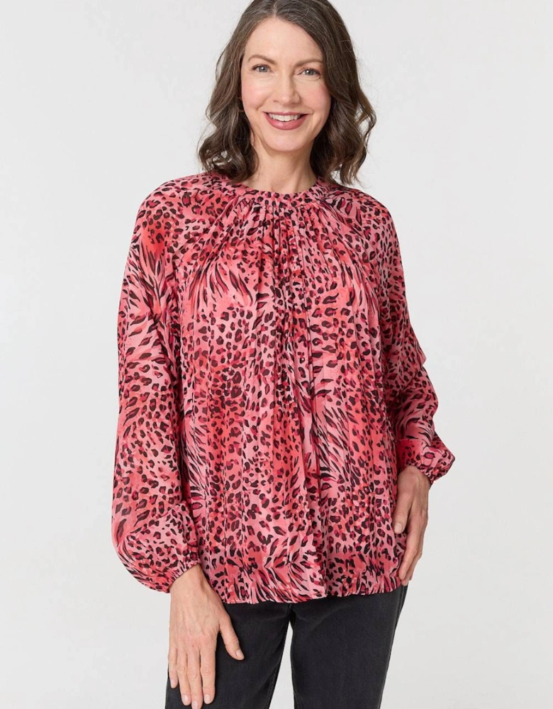 Animal Print Long Sleeve Tunic Blouse