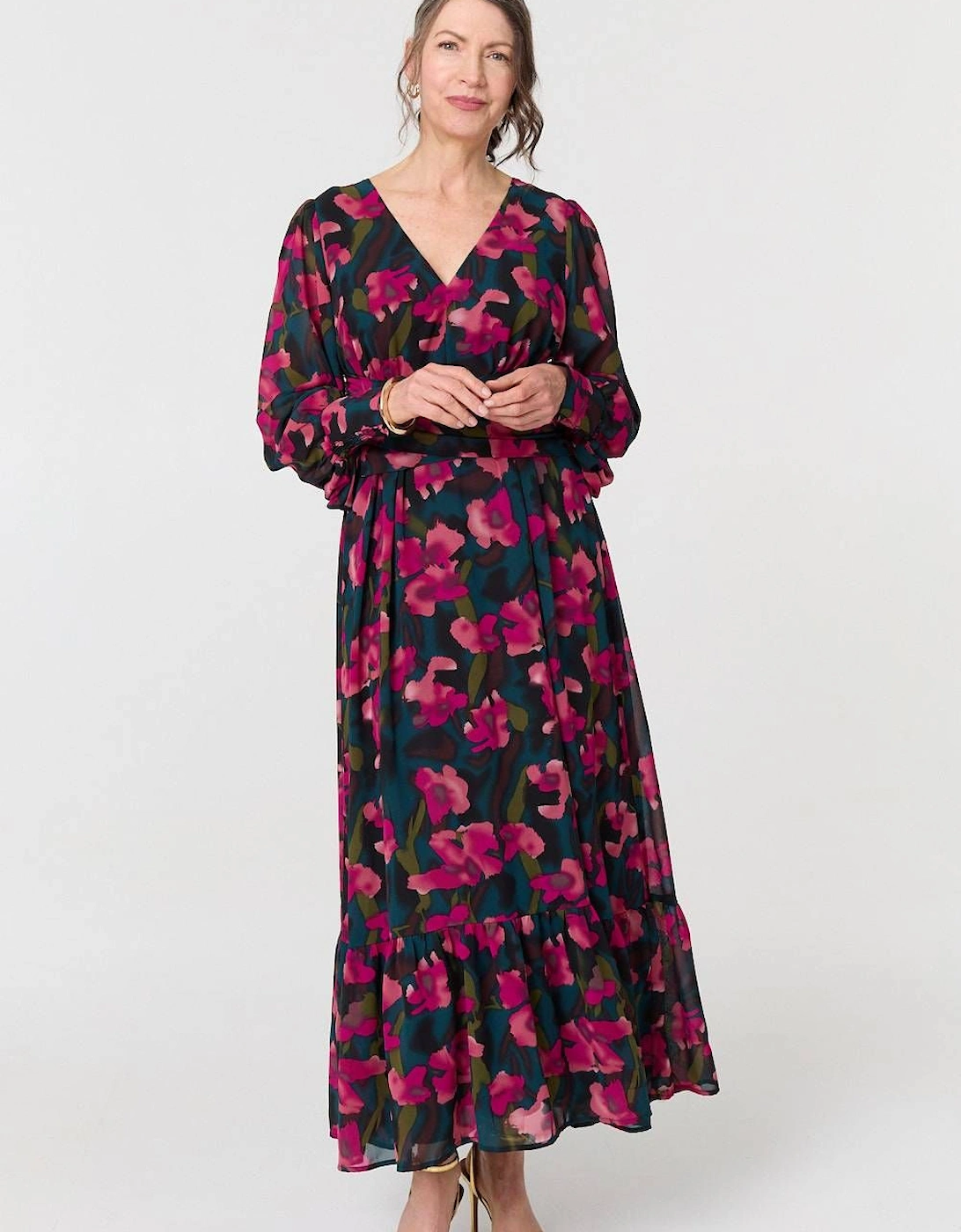 Floral Ruched Long Sleeve Maxi Dress, 2 of 1