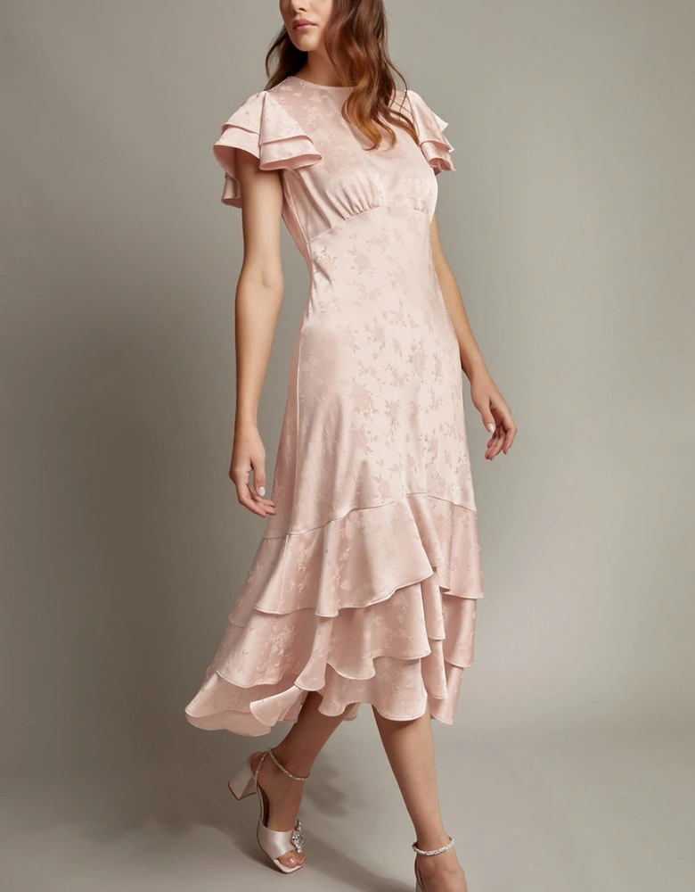 Ester Satin Ruffle Midi Dress Red