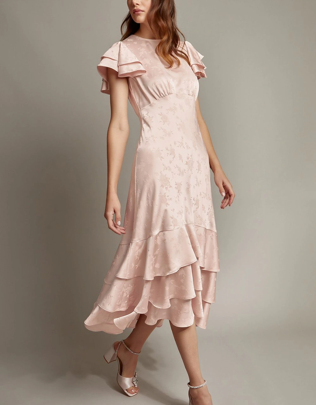 Ester Satin Ruffle Midi Dress Red, 2 of 1