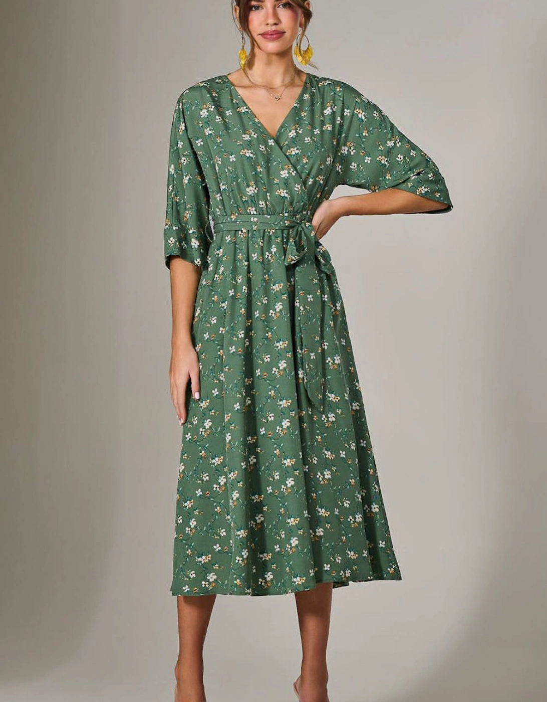Tie Front Half Sleeve Midi Dress, 2 of 1