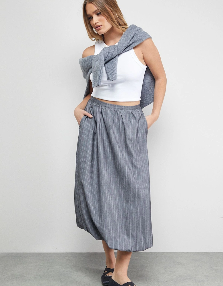 Pinstripe Bubble Hem Midi Skirt