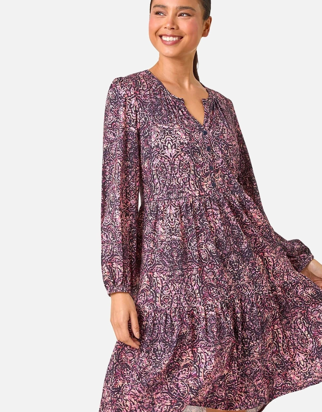 Petite Paisley Tiered Stretch Dress, 2 of 1