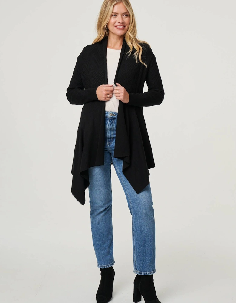 Longline Curve Hem Open Front Cardigan