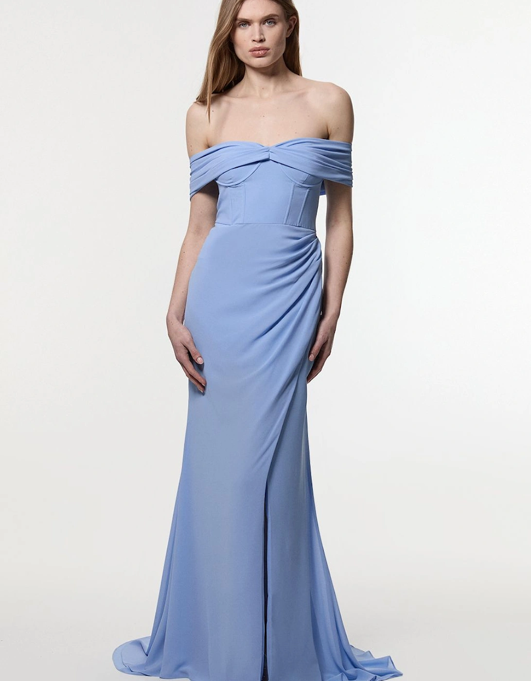 Georgette Pleated Bustier One Shoulder Drama Woven Maxi Dress, 2 of 1