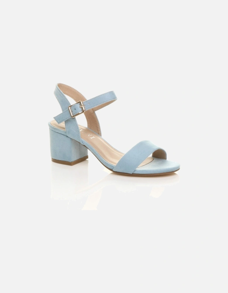 Mid Block Heel Ankle Strap Faux Suede Heeled Sandals