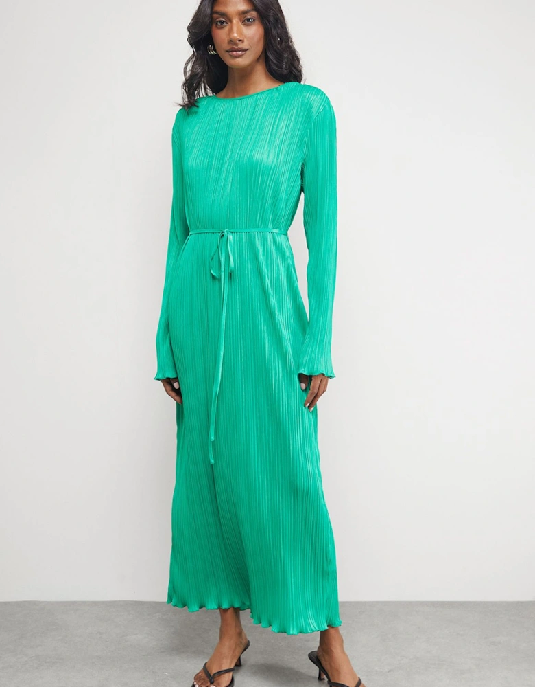 Plisse Belted Column Midi Dress