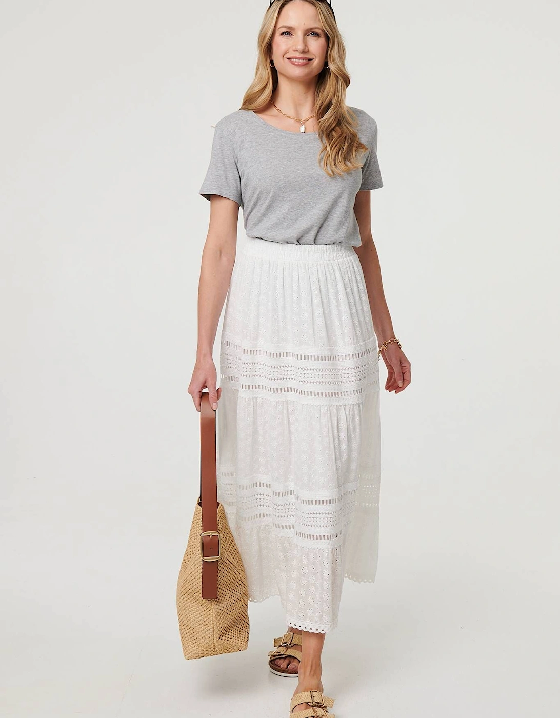 Lace Trim High Waist Tiered Maxi Skirt, 2 of 1