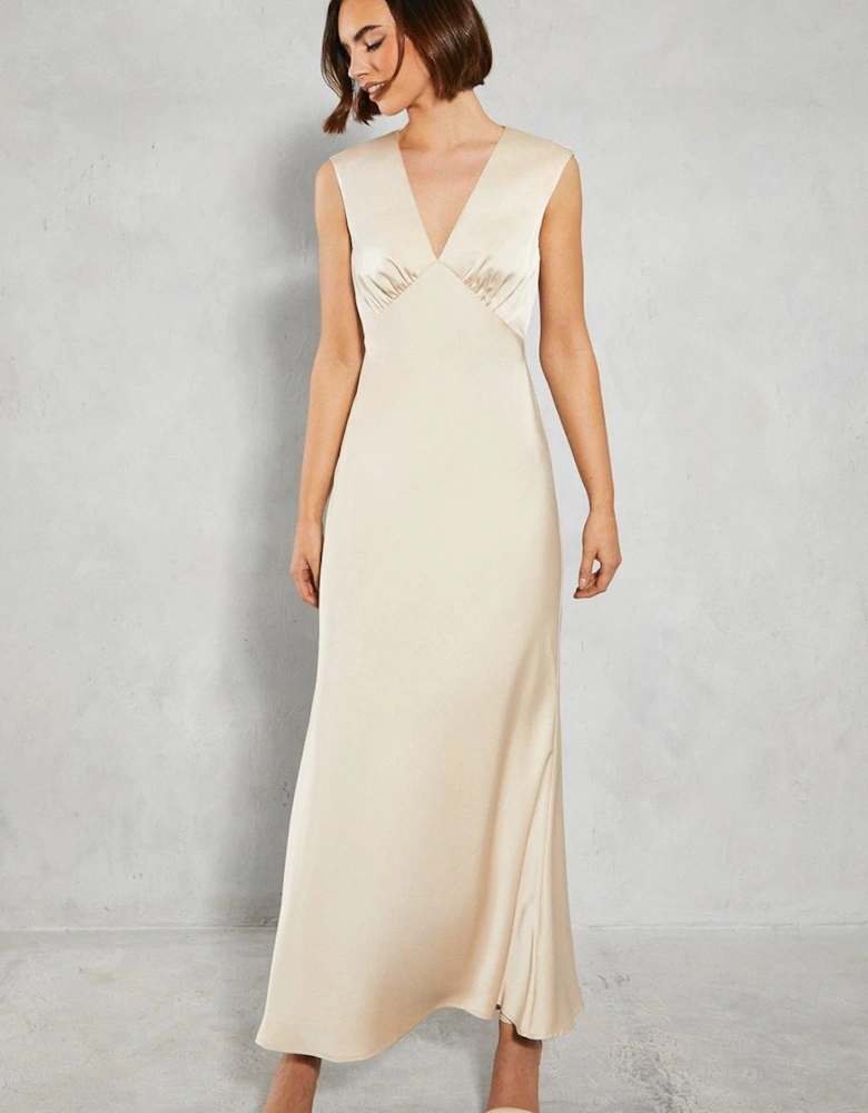Satin Open Back Detail Maxi Bridesmaid Dress