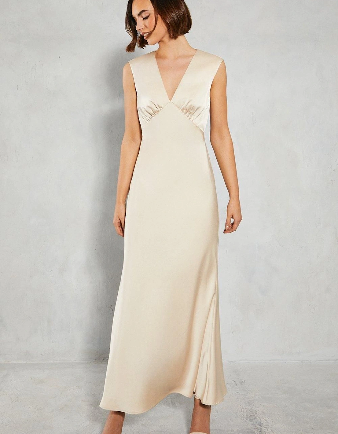 Satin Open Back Detail Maxi Bridesmaid Dress, 2 of 1