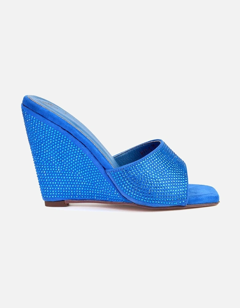 'Peggie' Slip On Wedge Heel Rhinestones Slip On Mules