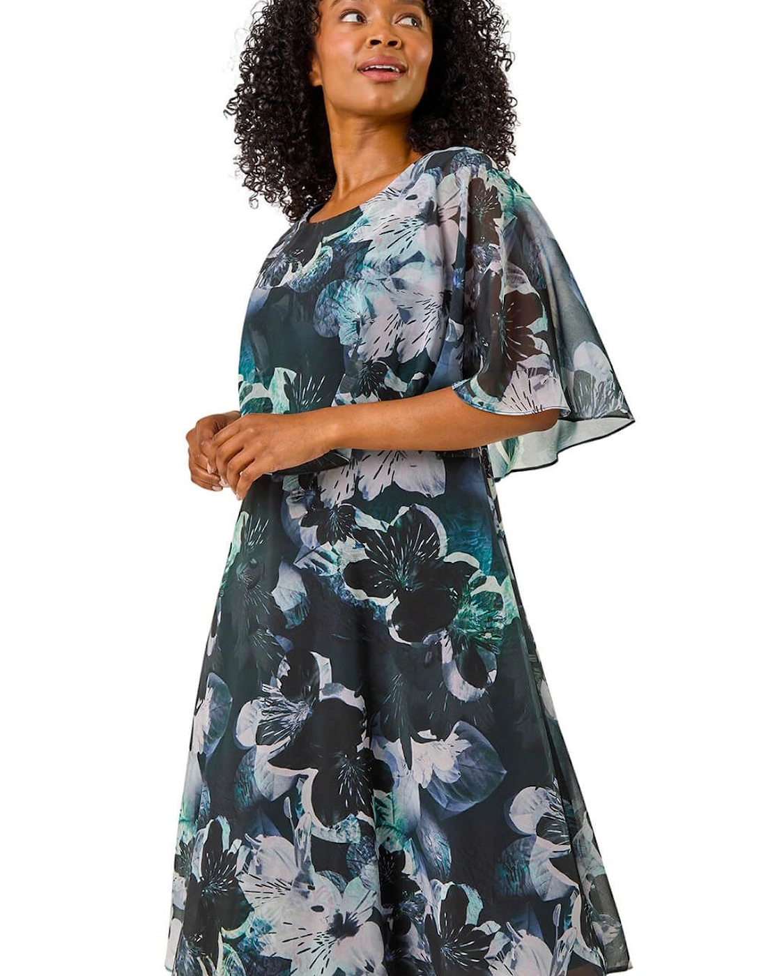 Petite Abstract Floral Print Cape Dress, 2 of 1