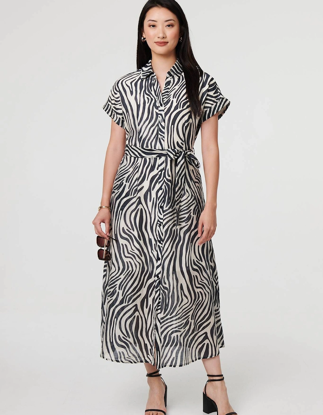 Zebra Print Tie Waist Midi Shirt Dress, 2 of 1