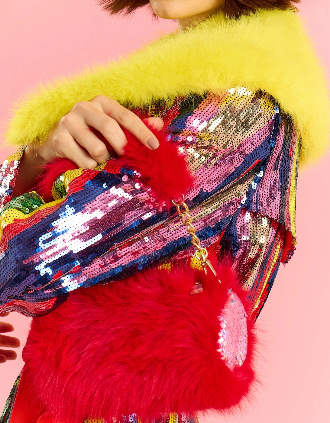 Red Bamboo Loycell Faux Fur Sequins Bag, 6 of 5