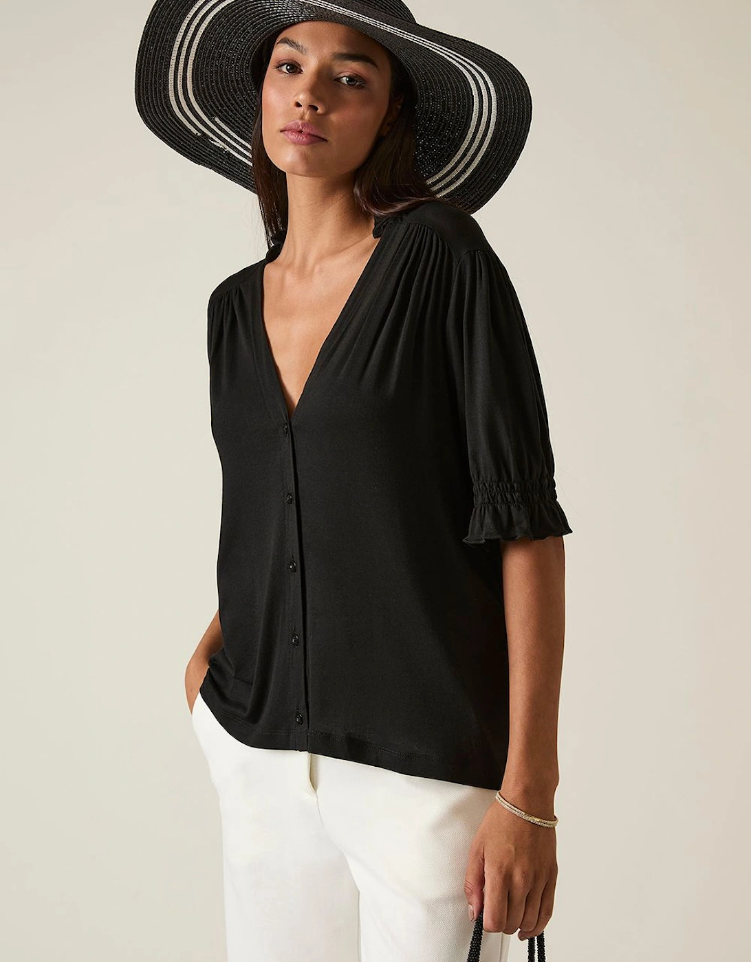 Black V-neck Jersey Blouse, 2 of 1