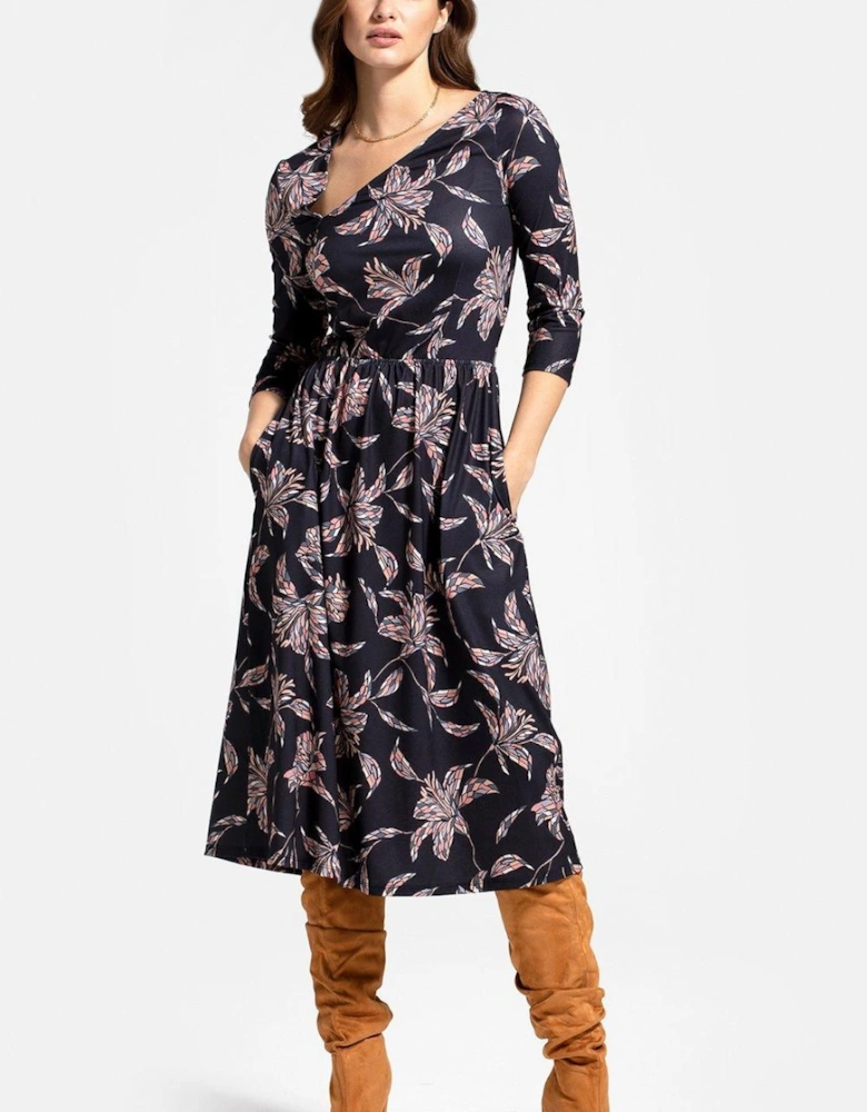 Asymmetric Neckline Midi Dress