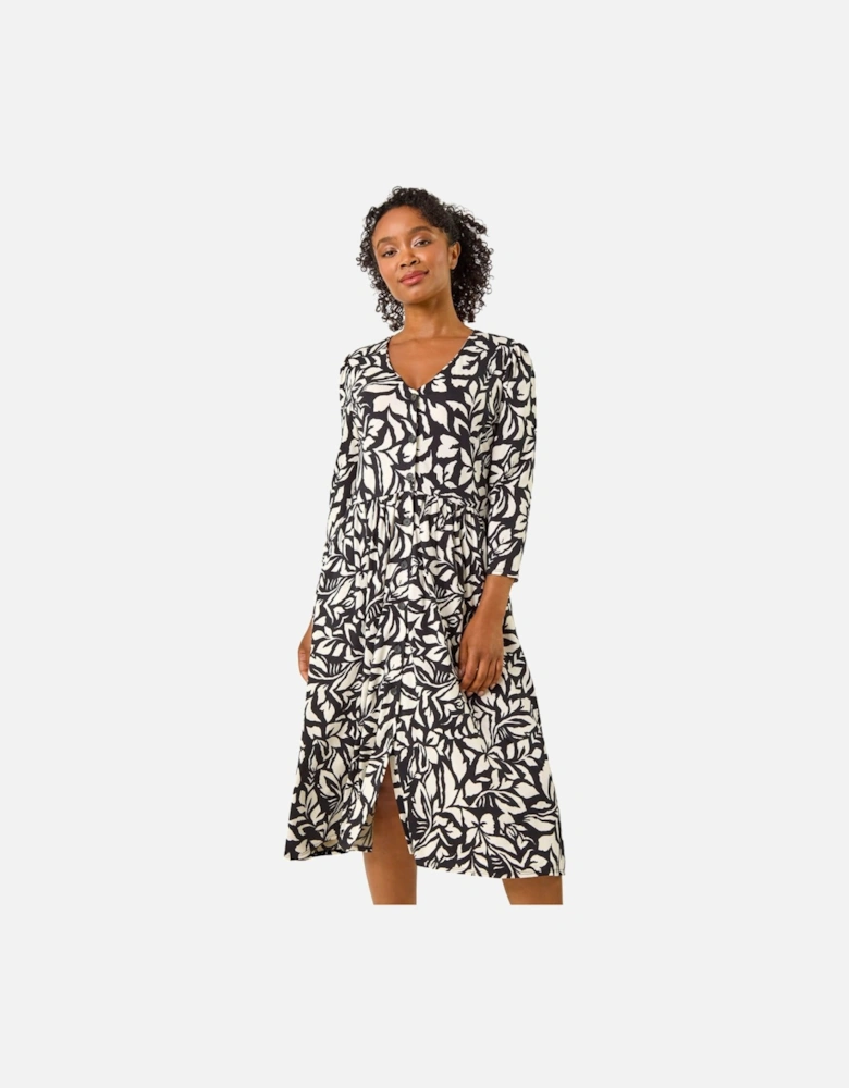 Petite Floral Buttoned Stretch Dress