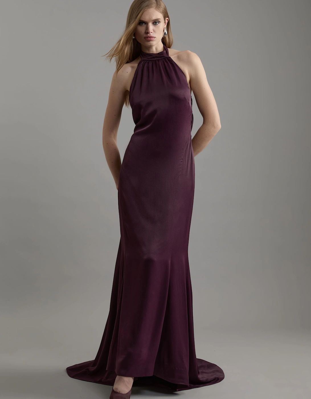 Premium Satin Halter Neck Tailored Maxi Dress, 2 of 1