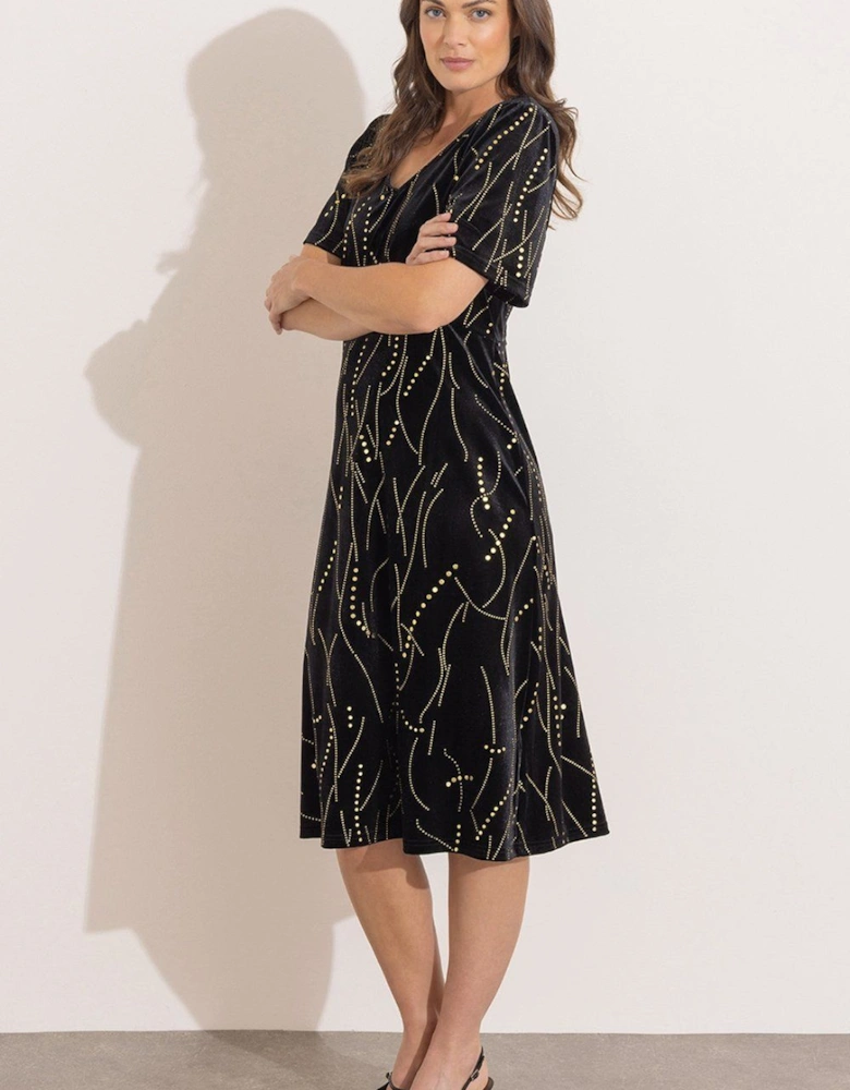 Velour Patterned Midi Dress