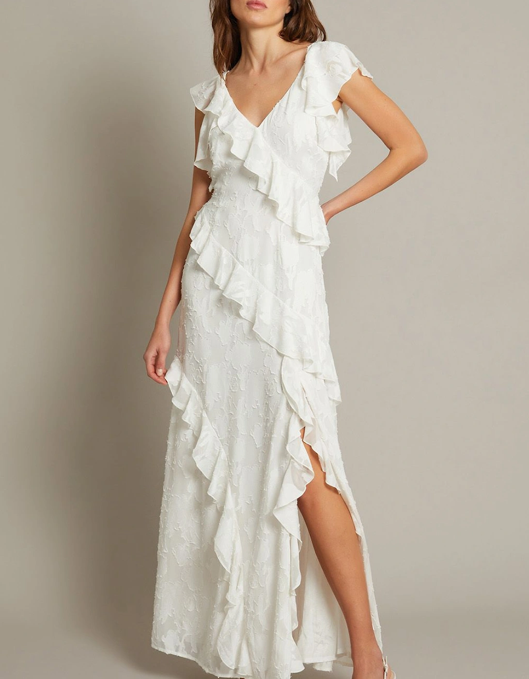Remi V-Neck Ruffle Maxi Wedding Dress Ivory, 2 of 1