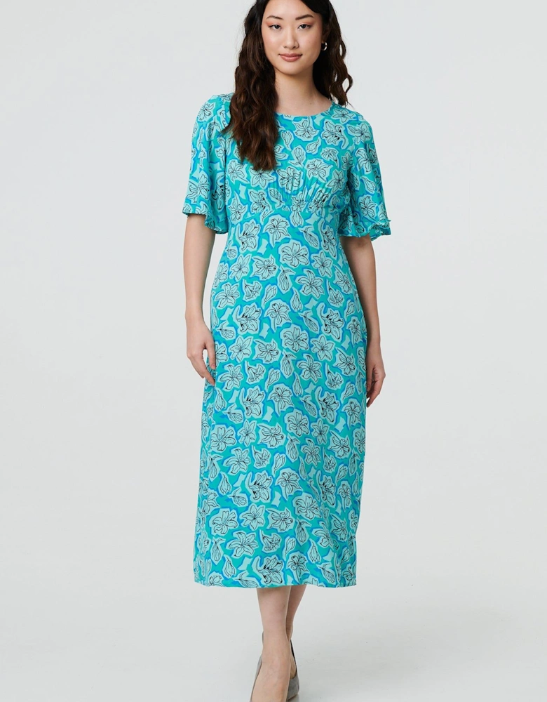 Floral 1/2 Flare Sleeve Midi Dress