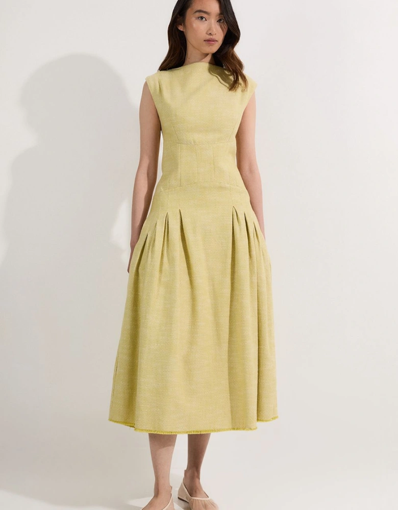 Spring Tweed Tailored Sleeveless Full Skirted Midi Dress