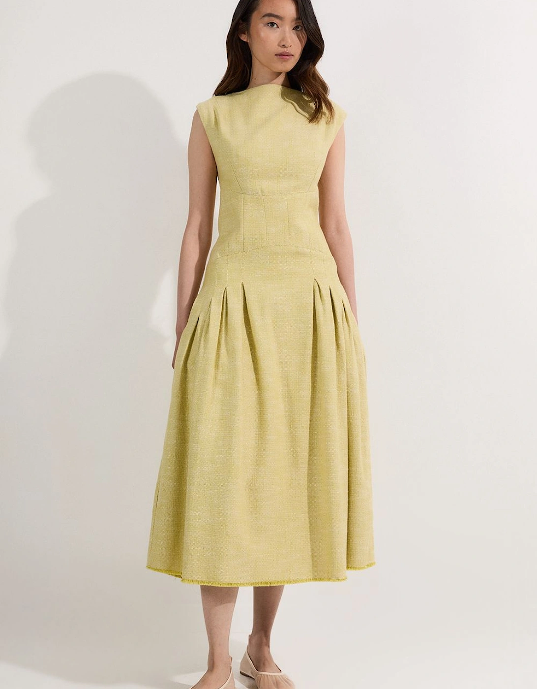Spring Tweed Tailored Sleeveless Full Skirted Midi Dress, 2 of 1
