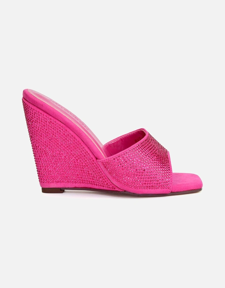 'Peggie' Slip On Wedge Heel Rhinestones Slip On Mules