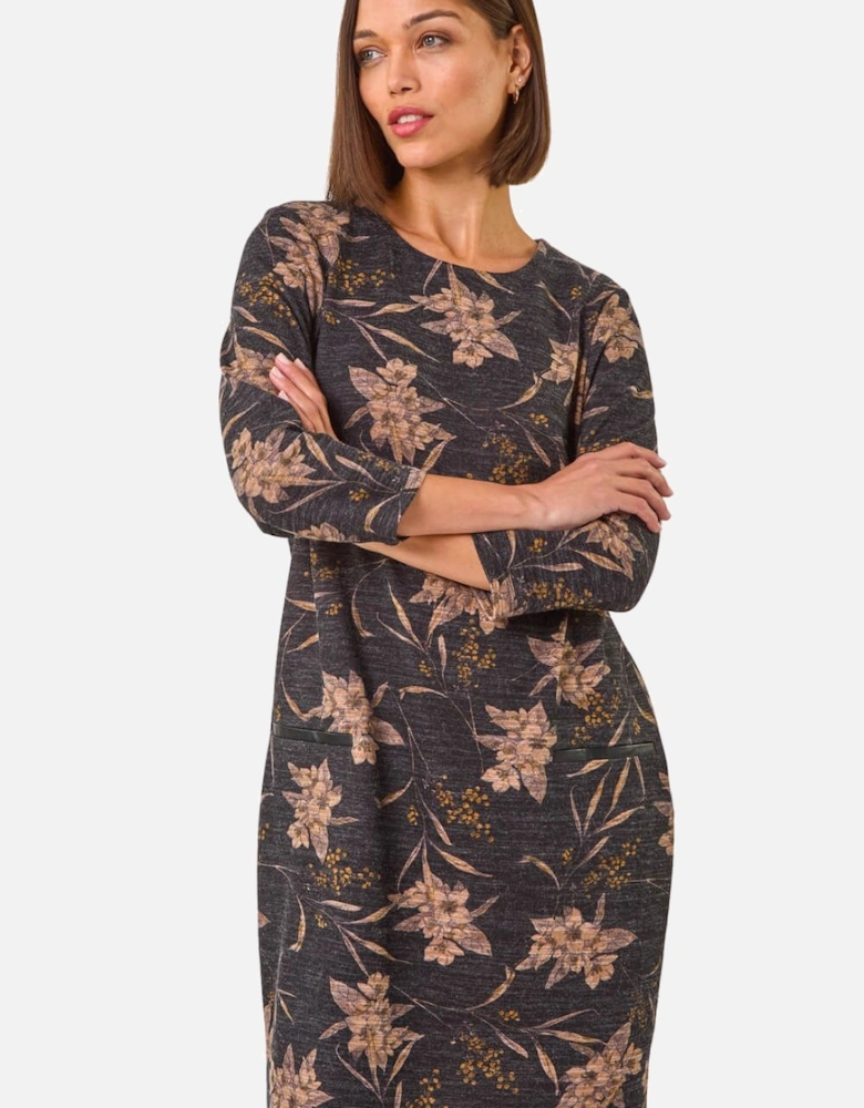 Floral Print Pocket Shift Stretch Dress