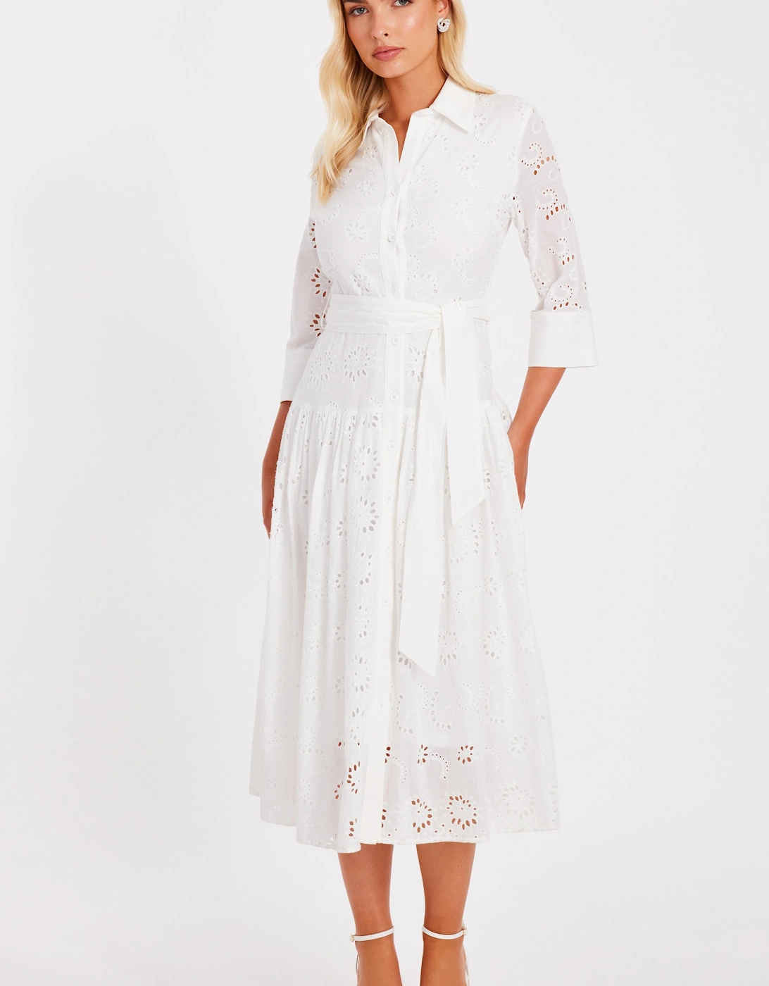 White Embroidered Midaxi Shirt Dress, 2 of 1
