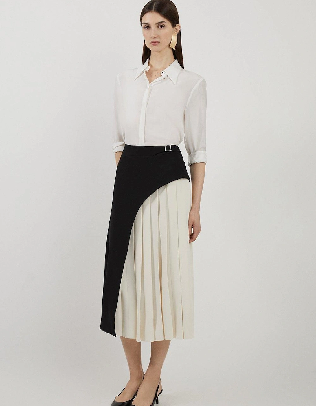 Tailored Buckle Detail Pleated Midi Skirt, 2 of 1