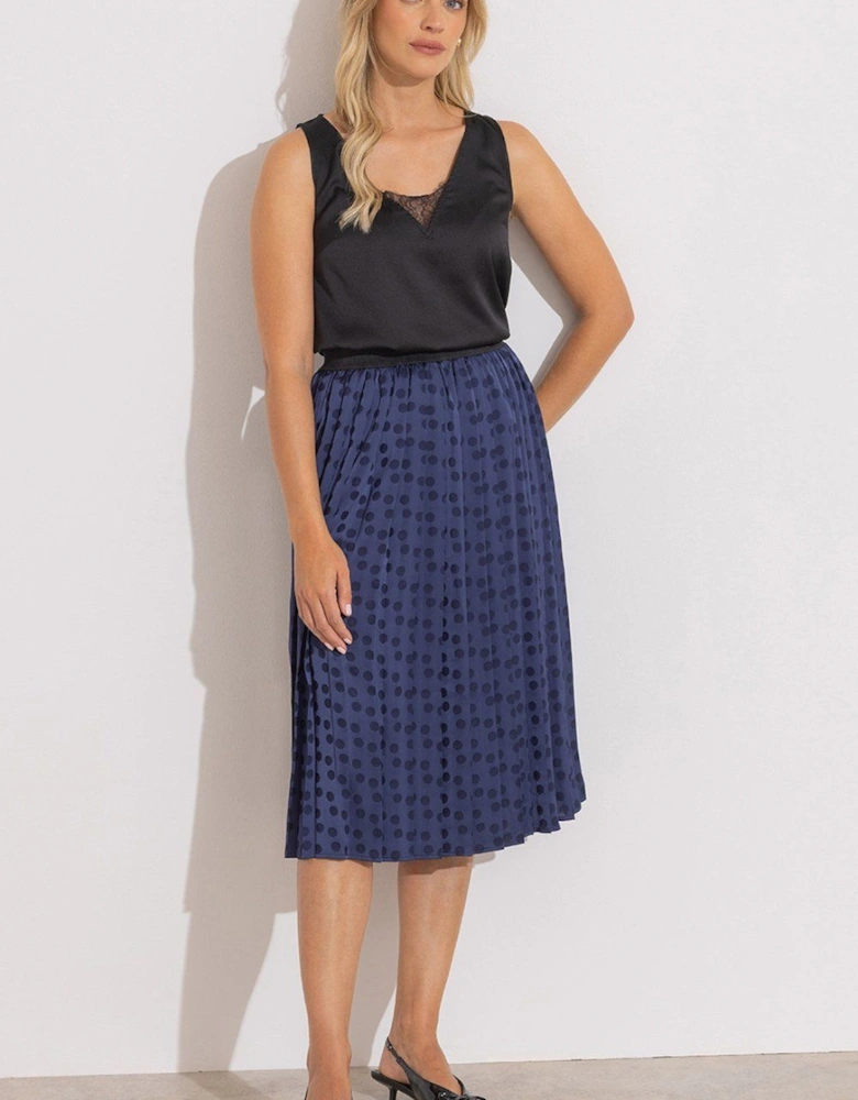 Polka Dot Pattern Pleated Midi Skirt