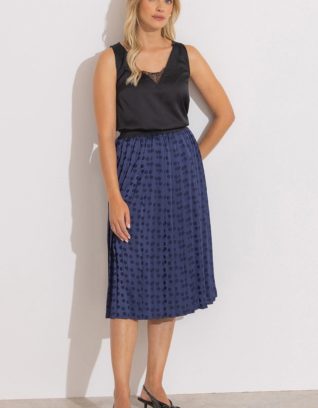 Polka Dot Pattern Pleated Midi Skirt, 2 of 1