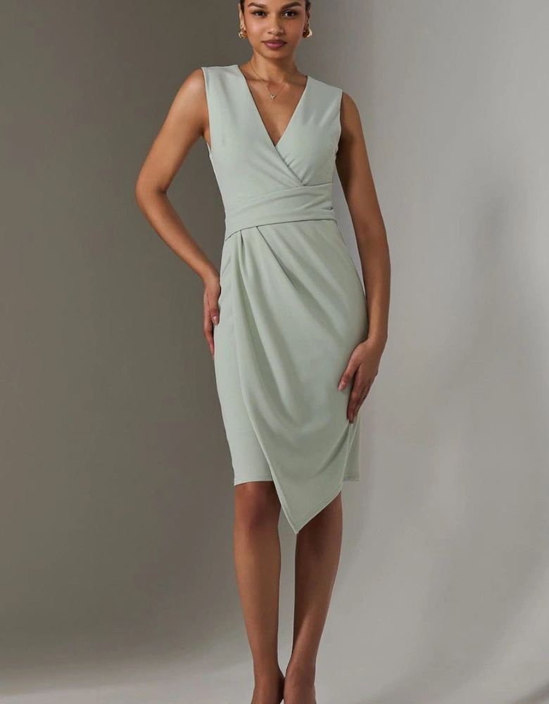 Sleeveless Wrap Front Midi Dress